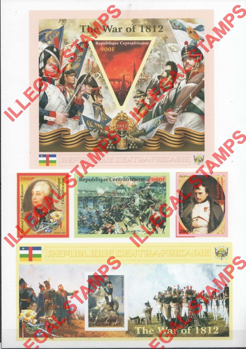 Central African Republic 2016 War of 1812 Illegal Stamp Souvenir Sheet of 5