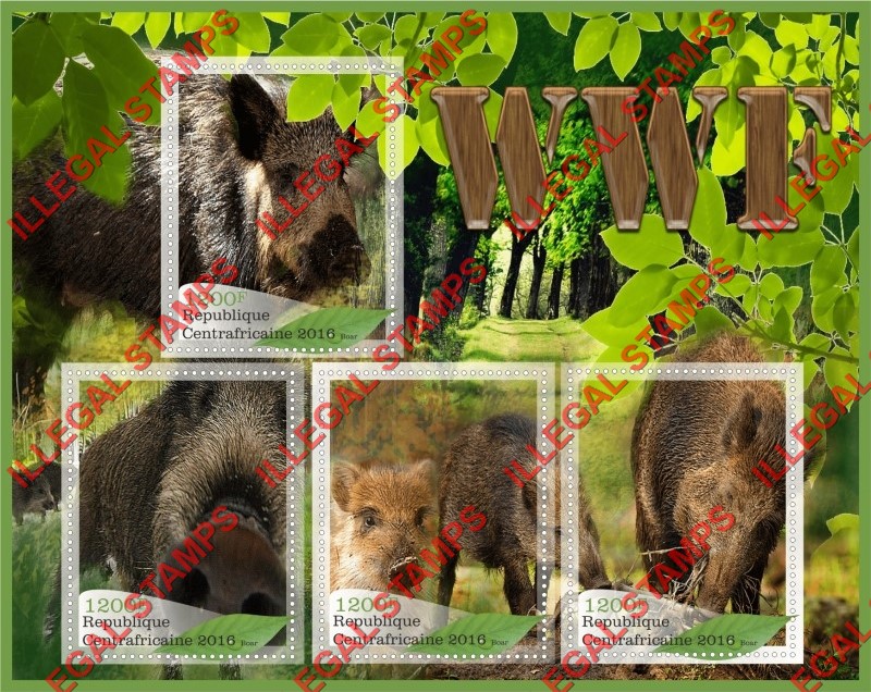 Central African Republic 2016 Wild Boars WWF Illegal Stamp Souvenir Sheet of 4