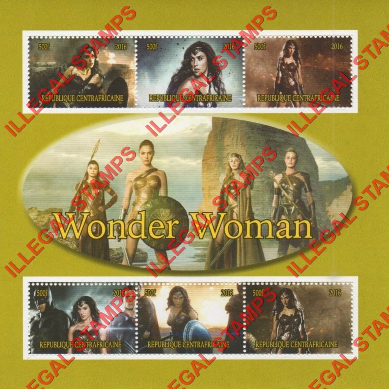 Central African Republic 2016 Wonder Woman Illegal Stamp Souvenir Sheet of 6