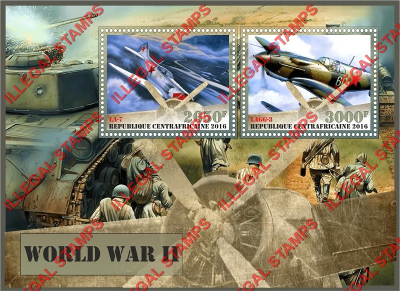 Central African Republic 2016 World War II Military Aircraft (different) Illegal Stamp Souvenir Sheet of 2