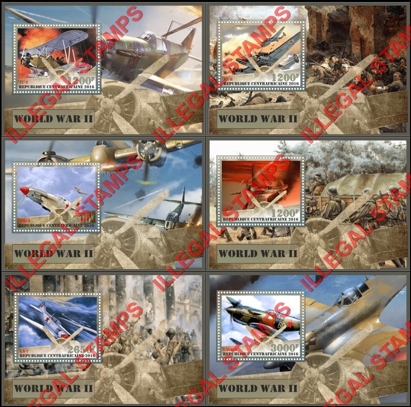 Central African Republic 2016 World War II Military Aircraft (different) Illegal Stamp Souvenir Sheets of 1
