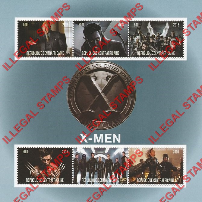 Central African Republic 2016 X-Men Illegal Stamp Souvenir Sheet of 6 (Sheet 1)