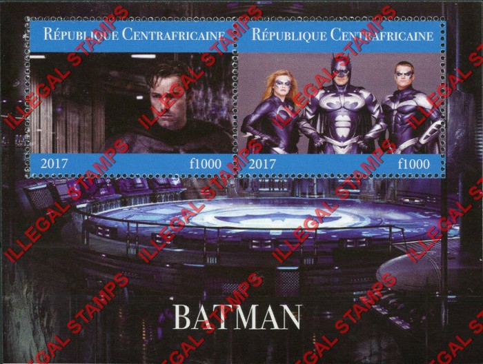 Central African Republic 2017 Batman Illegal Stamp Souvenir Sheet of 2 (Sheet 1)