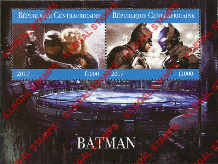 Central African Republic 2017 Batman Illegal Stamp Souvenir Sheet of 2 (Sheet 2)