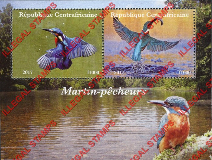 Central African Republic 2017 Birds Kingfishers Illegal Stamp Souvenir Sheet of 2 (Sheet 1)