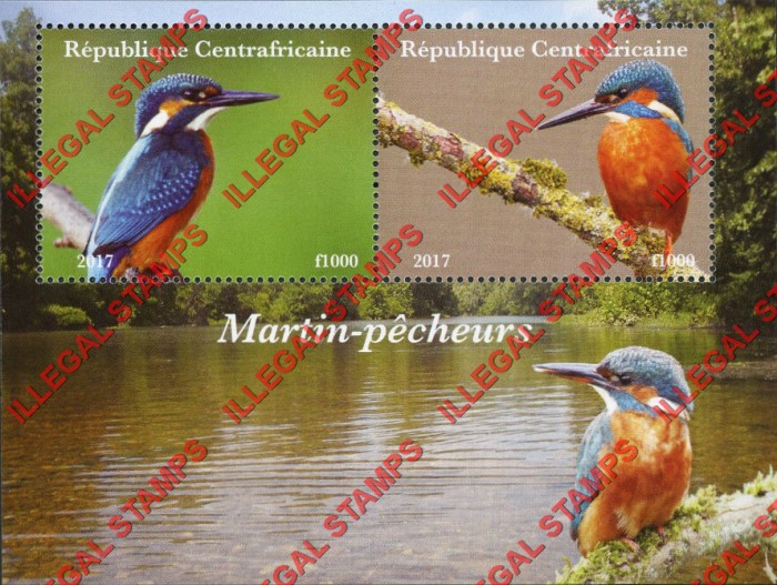 Central African Republic 2017 Birds Kingfishers Illegal Stamp Souvenir Sheet of 2 (Sheet 2)