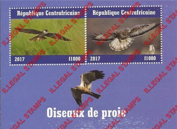 Central African Republic 2017 Birds of Prey Illegal Stamp Souvenir Sheet of 2 (Sheet 1)