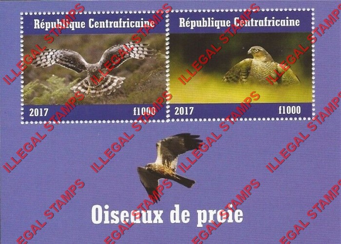 Central African Republic 2017 Birds of Prey Illegal Stamp Souvenir Sheet of 2 (Sheet 3)