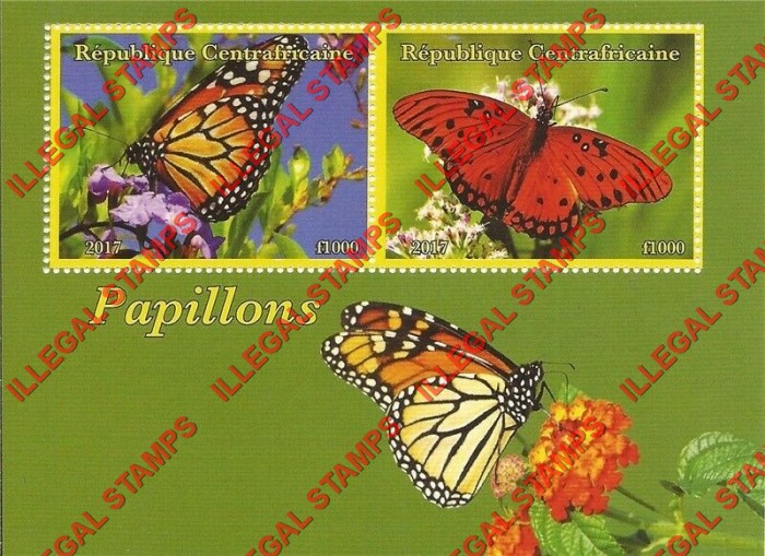 Central African Republic 2017 Butterflies Illegal Stamp Souvenir Sheet of 2 (Sheet 1)