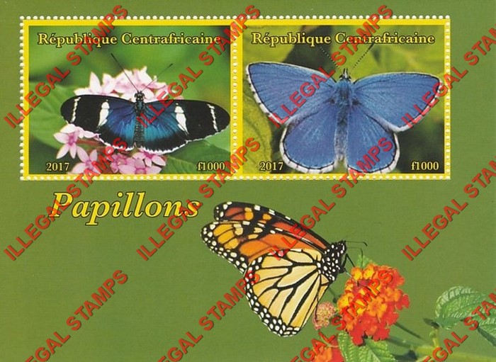 Central African Republic 2017 Butterflies Illegal Stamp Souvenir Sheet of 2 (Sheet 2)