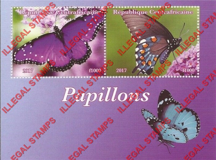 Central African Republic 2017 Butterflies Illegal Stamp Souvenir Sheet of 2 (Sheet 3)