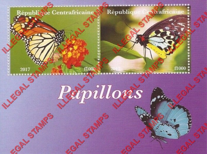 Central African Republic 2017 Butterflies Illegal Stamp Souvenir Sheet of 2 (Sheet 4)