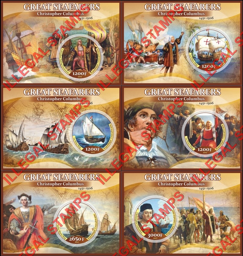 Central African Republic 2017 Christopher Columbus Illegal Stamp Souvenir Sheets of 1