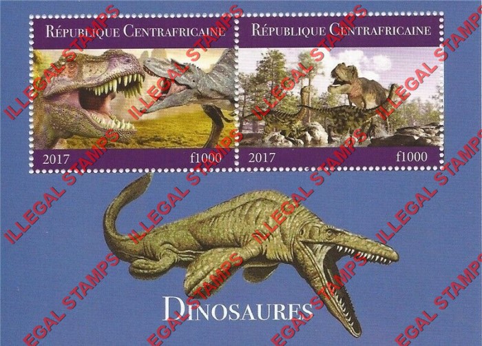 Central African Republic 2017 Dinosaurs Illegal Stamp Souvenir Sheet of 2 (Sheet 1)