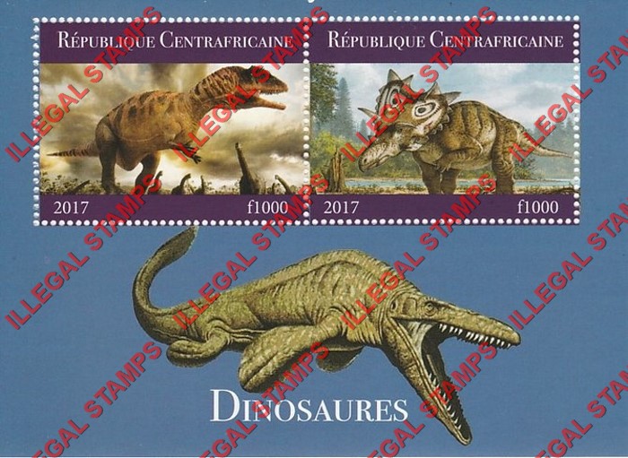 Central African Republic 2017 Dinosaurs Illegal Stamp Souvenir Sheet of 2 (Sheet 2)