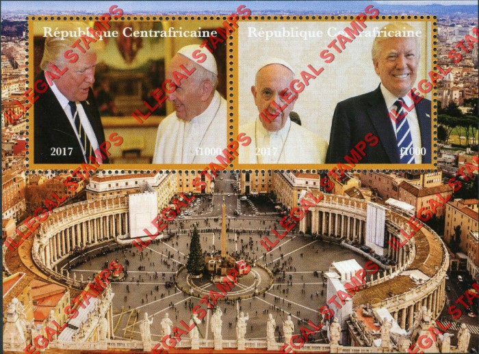 Central African Republic 2017 Donald Trump and Pope Illegal Stamp Souvenir Sheet of 2 (Sheet 1)