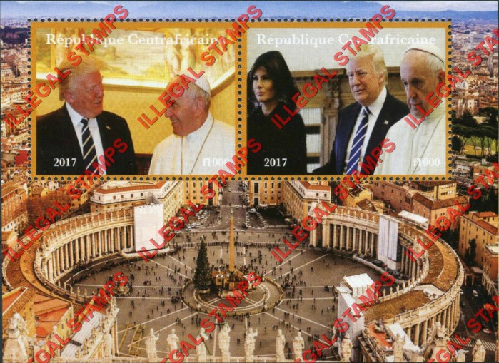 Central African Republic 2017 Donald Trump and Pope Illegal Stamp Souvenir Sheet of 2 (Sheet 2)