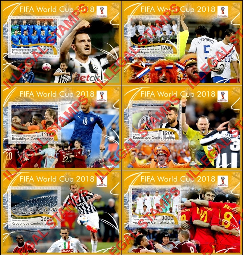 Central African Republic 2017 FIFA World Cup soccer in russia in 2018 Illegal Stamp Souvenir Sheets of 1