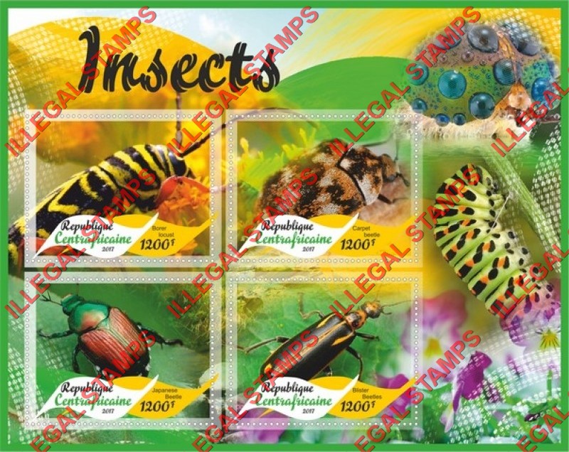 Central African Republic 2017 Insects Illegal Stamp Souvenir Sheet of 4