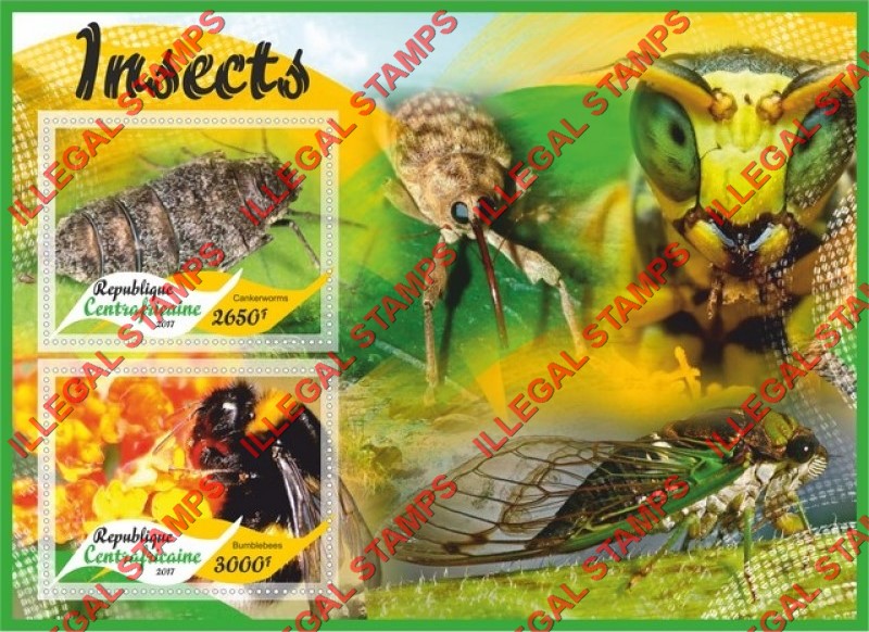 Central African Republic 2017 Insects Illegal Stamp Souvenir Sheet of 2