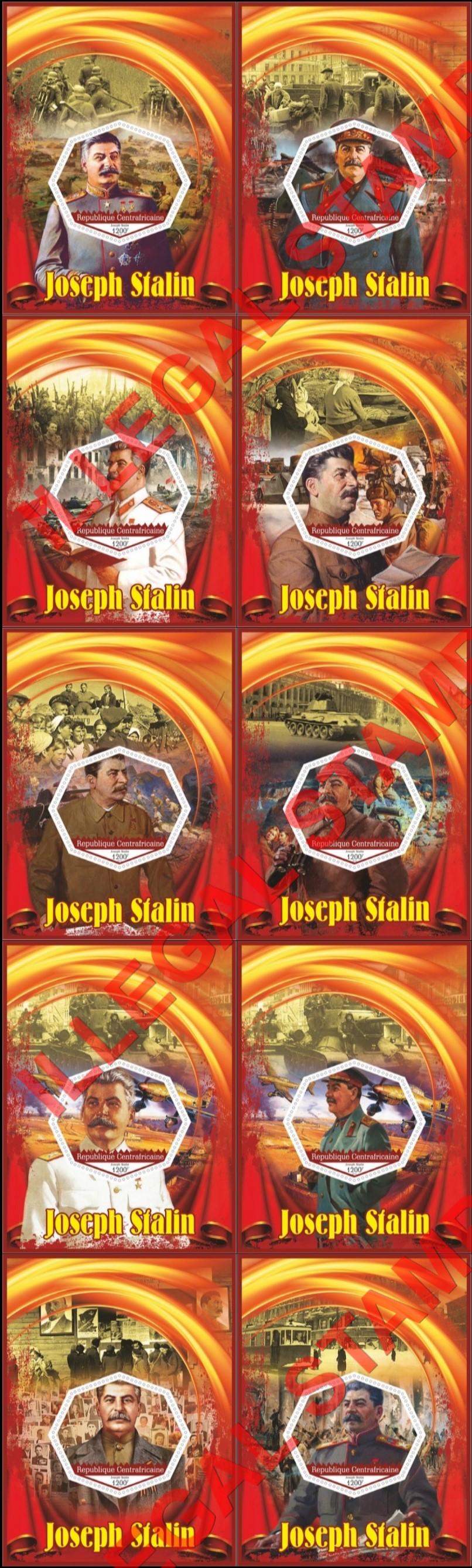 Central African Republic 2017 Joseph Stalin (different a) Illegal Stamp Souvenir Sheets of 1