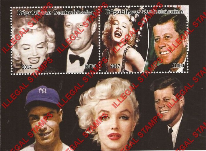 Central African Republic 2017 John F. Kennedy and Marilyn Monroe Illegal Stamp Souvenir Sheet of 2