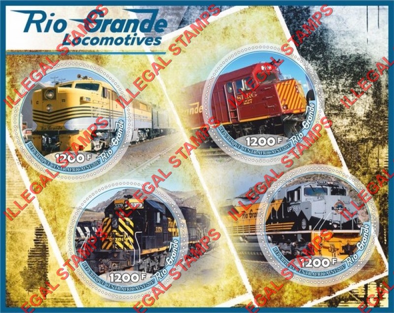 Central African Republic 2017 Locomotives in the Rio Grande Illegal Stamp Souvenir Sheet of 4