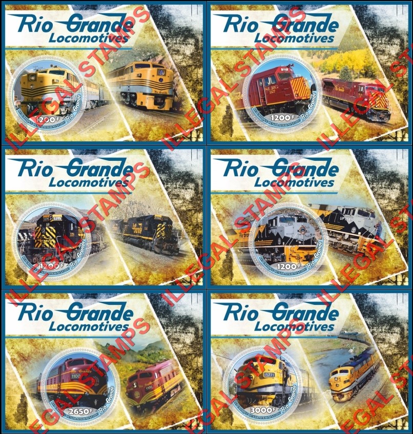 Central African Republic 2017 Locomotives in the Rio Grande Illegal Stamp Souvenir Sheets of 1