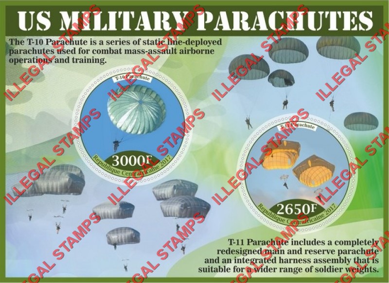 Central African Republic 2017 Military Parachutes Illegal Stamp Souvenir Sheet of 2