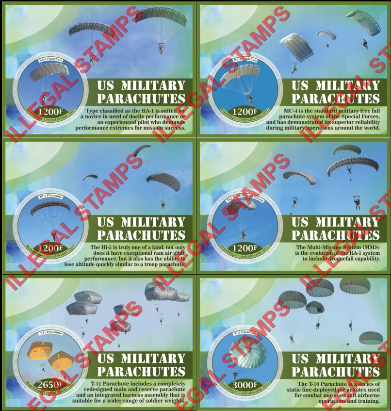 Central African Republic 2017 Military Parachutes Illegal Stamp Souvenir Sheets of 1