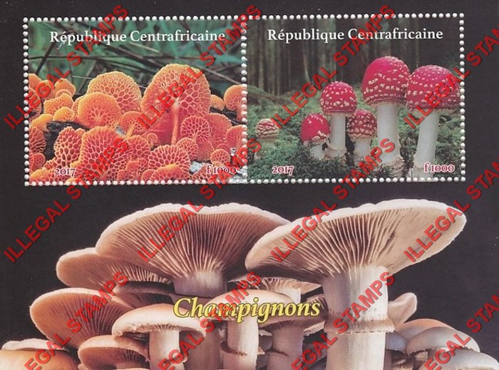 Central African Republic 2017 Mushrooms Illegal Stamp Souvenir Sheet of 2