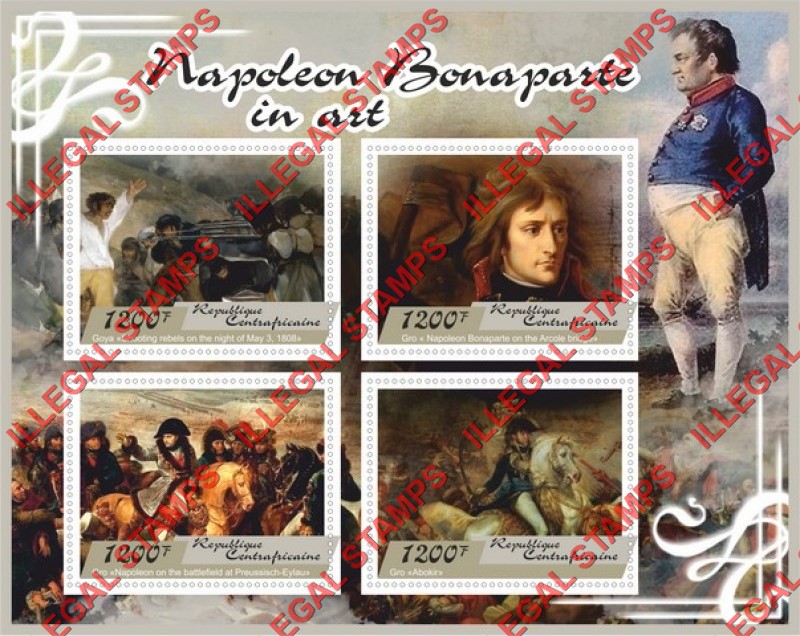 Central African Republic 2017 Napoleon Bonaparte in Art Illegal Stamp Souvenir Sheet of 4