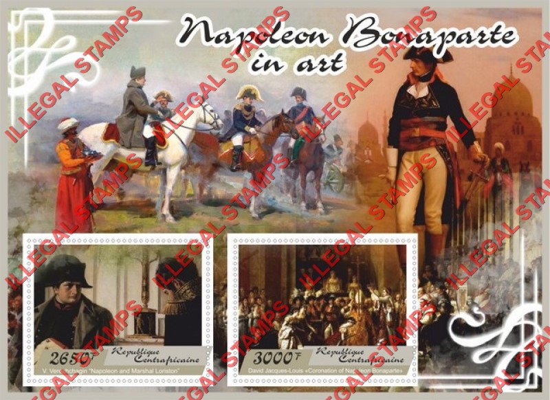 Central African Republic 2017 Napoleon Bonaparte in Art Illegal Stamp Souvenir Sheet of 2