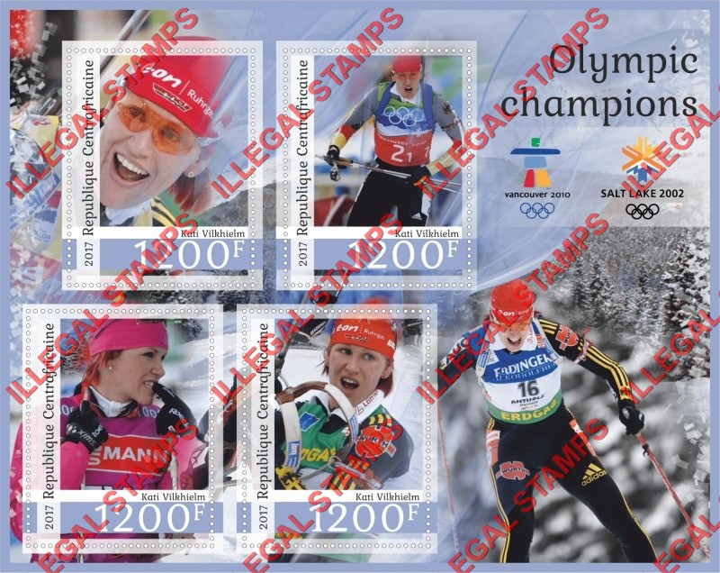 Central African Republic 2017 Olympic Champions Kati Vilkhielm Illegal Stamp Souvenir Sheet of 4