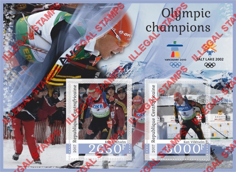 Central African Republic 2017 Olympic Champions Kati Vilkhielm Illegal Stamp Souvenir Sheet of 2