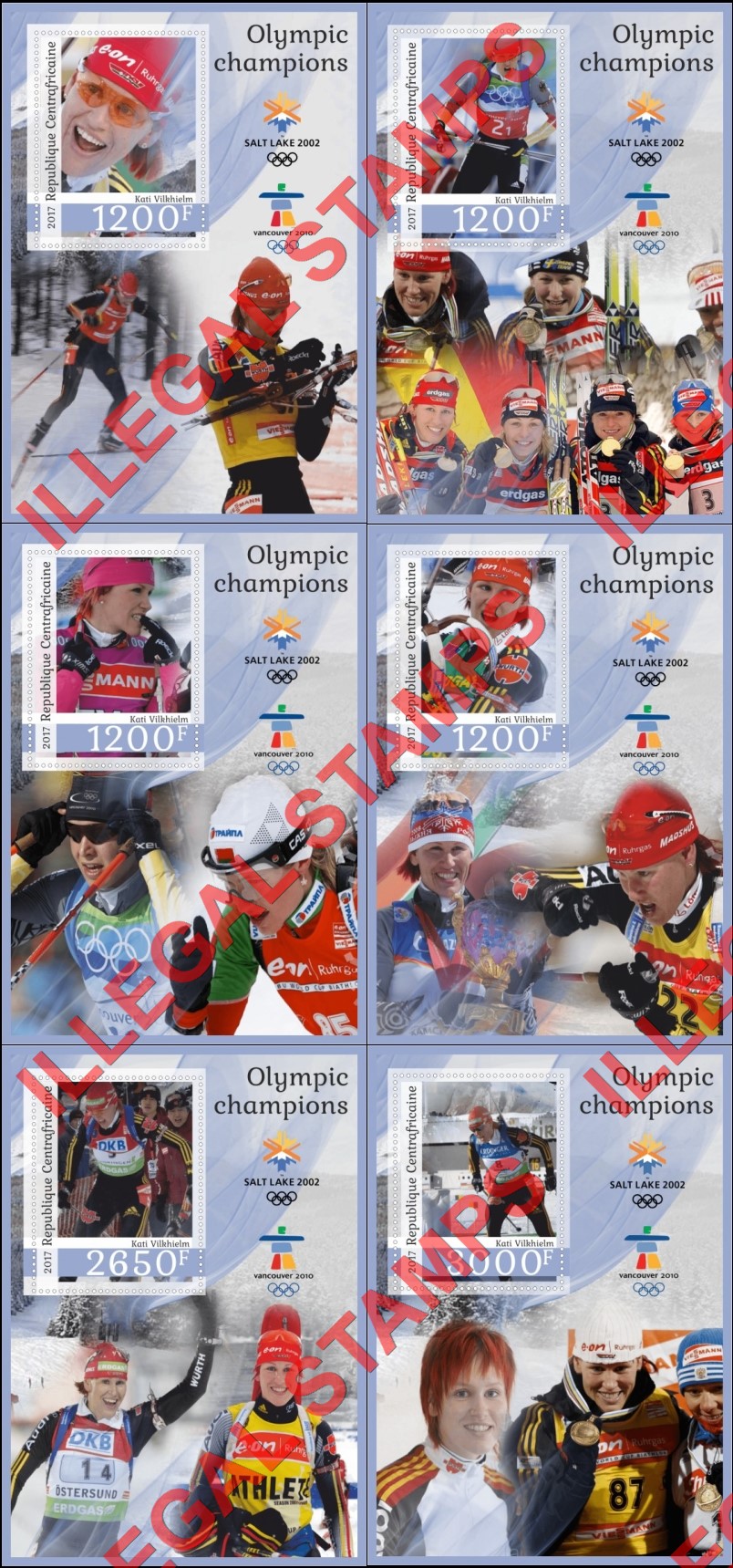 Central African Republic 2017 Olympic Champions Kati Vilkhielm Illegal Stamp Souvenir Sheets of 1