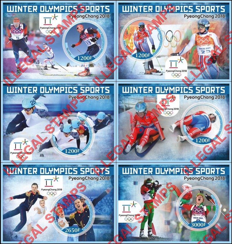 Central African Republic 2017 Olympic Games in PyeongChang in 2018 (different) Illegal Stamp Souvenir Sheets of 1