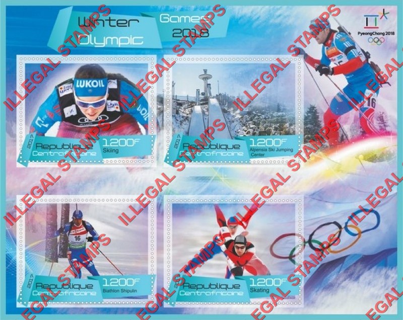 Central African Republic 2017 Olympic Games in PyeongChang in 2018 Illegal Stamp Souvenir Sheet of 4