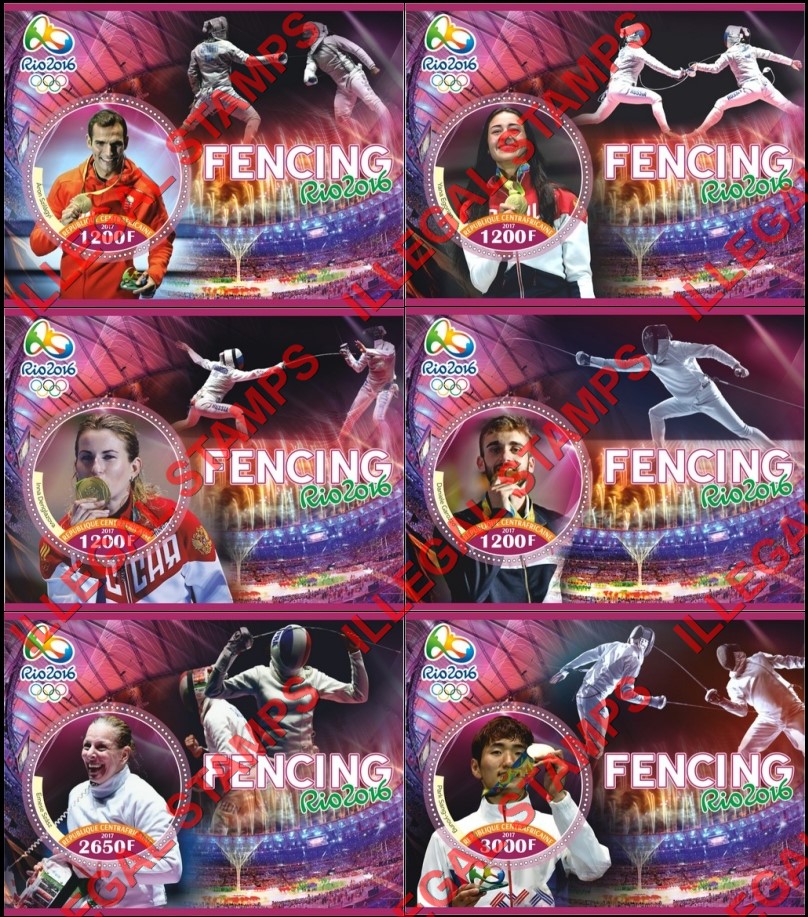 Central African Republic 2017 Olympic Games in Rio in 2016 Fencing Illegal Stamp Souvenir Sheets of 1