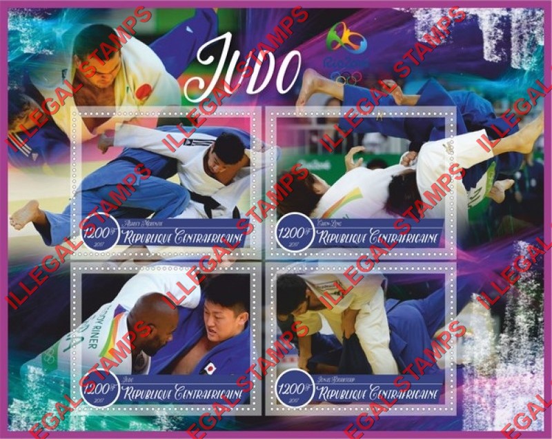 Central African Republic 2017 Olympic Games in Rio in 2016 Judo Illegal Stamp Souvenir Sheet of 4
