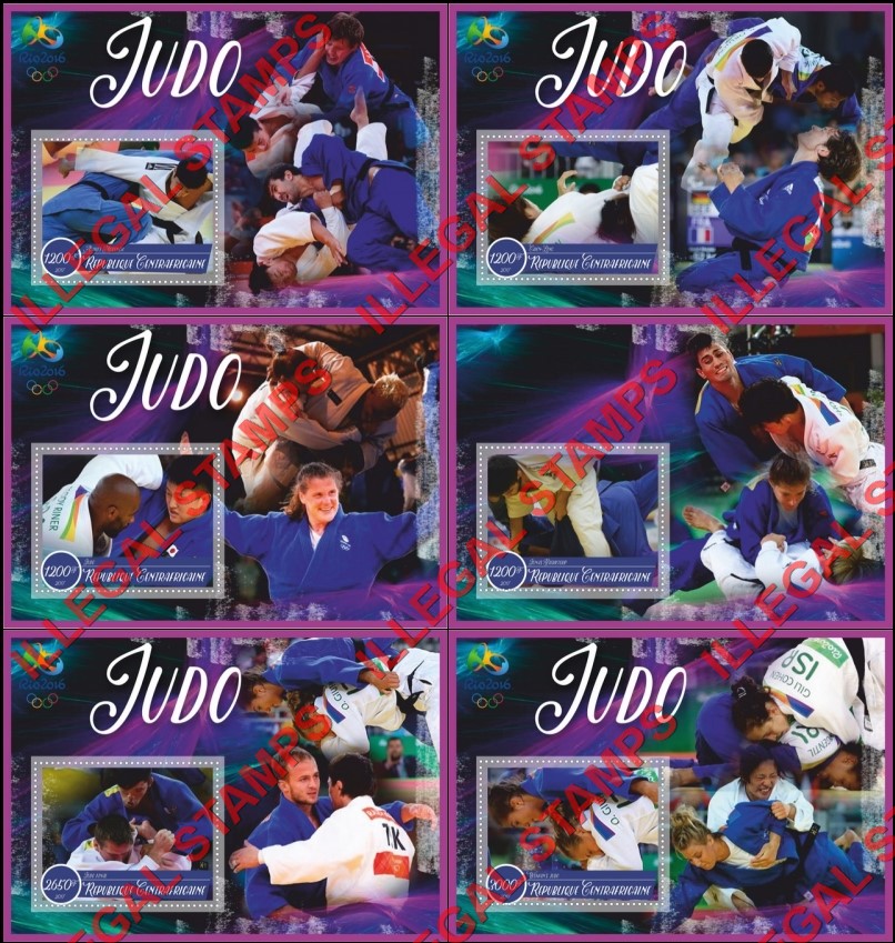 Central African Republic 2017 Olympic Games in Rio in 2016 Judo Illegal Stamp Souvenir Sheets of 1
