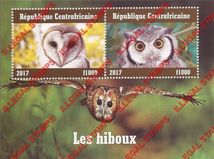 Central African Republic 2017 Owls Illegal Stamp Souvenir Sheet of 2 (Sheet 1)