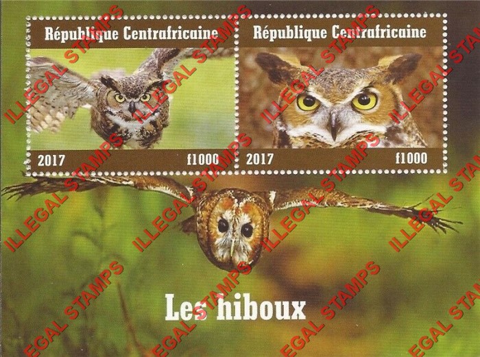 Central African Republic 2017 Owls Illegal Stamp Souvenir Sheet of 2 (Sheet 2)