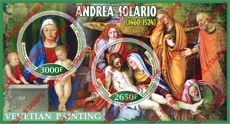 Central African Republic 2017 Paintings by Andrea Solario Illegal Stamp Souvenir Sheet of 2
