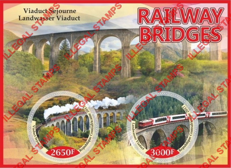 Central African Republic 2017 Railway Bridges (different) Illegal Stamp Souvenir Sheet of 2