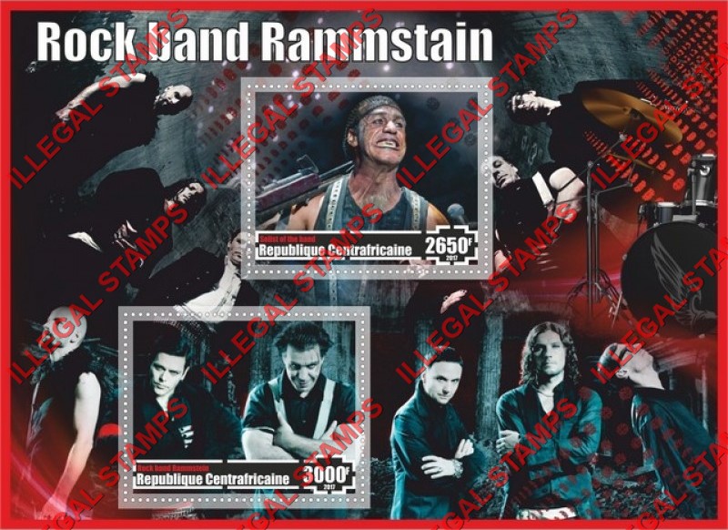Central African Republic 2017 Rammstain Rock Band Illegal Stamp Souvenir Sheet of 2