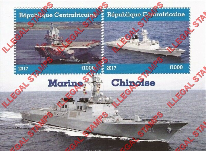 Central African Republic 2017 Ships Chinese Naval Illegal Stamp Souvenir Sheet of 2