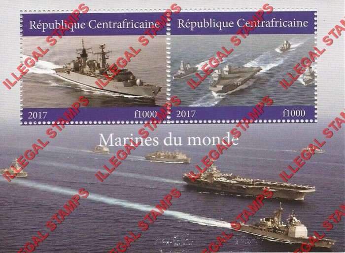 Central African Republic 2017 Ships World Naval Illegal Stamp Souvenir Sheet of 2 (Sheet 1)