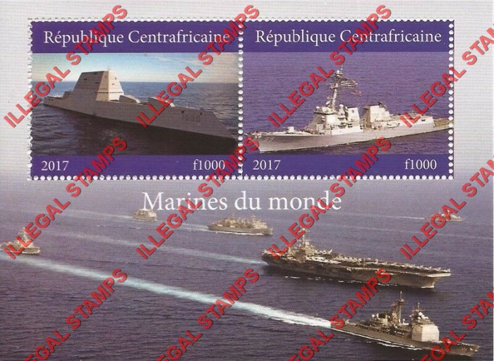 Central African Republic 2017 Ships World Naval Illegal Stamp Souvenir Sheet of 2 (Sheet 2)