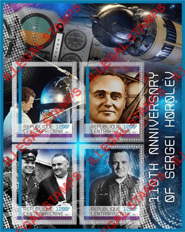 Central African Republic 2017 Space Sergei Korolev Illegal Stamp Souvenir Sheet of 4